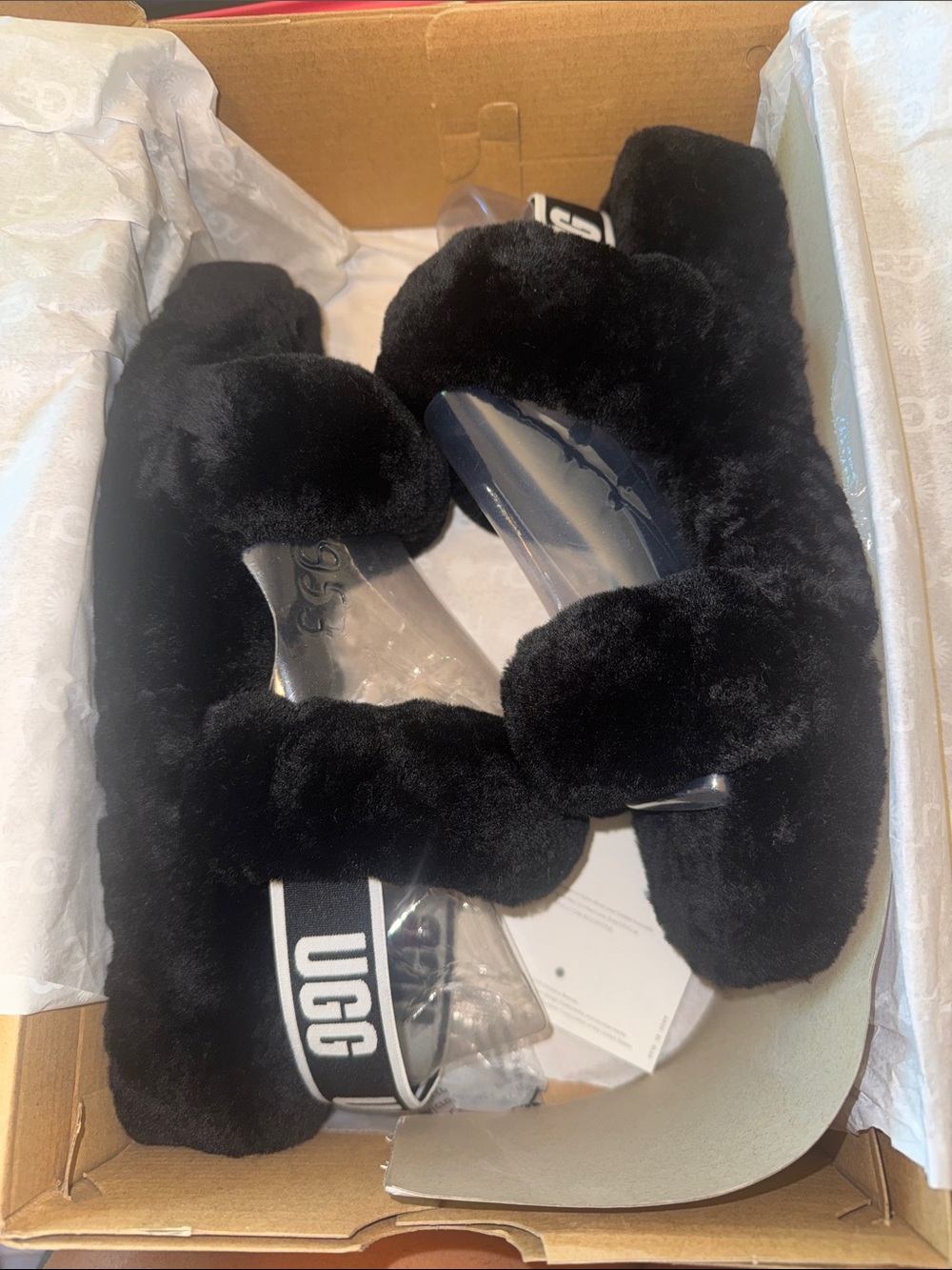 UGG Black Fluff Slippers